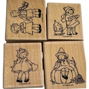 Stampin Up! Greeting Card Kids Wood-Mounted Rubber Stamps Set